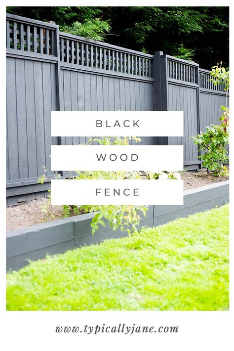 Black Fence Stain, Black Wooden Fence, Black Wood Fence Front Yards, Black Stained Fence, Stained Black Fence, Black Wood Fence, Dark Stained Wood Fence, Black Stained Privacy Fence, Charcoal Stained Fence