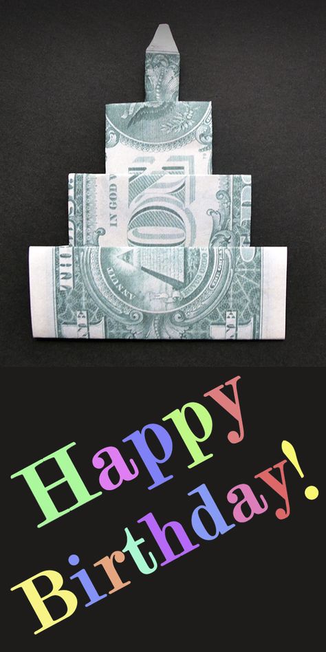 The money birthday cake with a candle is an easy origami out of one dollar bill. The design by NProkuda. Without using glue or tape. Give this money gift your friends! I wish you a pleasant viewing! Subscribe to my channel! Dollar Bill Birthday Cake, Dollar Bill Origami Birthday Cake, Money Origami Gift Ideas, Money Cards Birthday, Money Origami Birthday, Simple Money Origami, Money Gifts For Birthday, Origami With Money Easy, Folding Money Easy