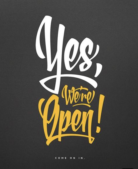 Yes, we’re open Fonts Lettering, Design Alphabet, Open Sign, Brush Script Fonts, Cool Typography, We're Open, Brush Script, Lettering Styles, We Are Open