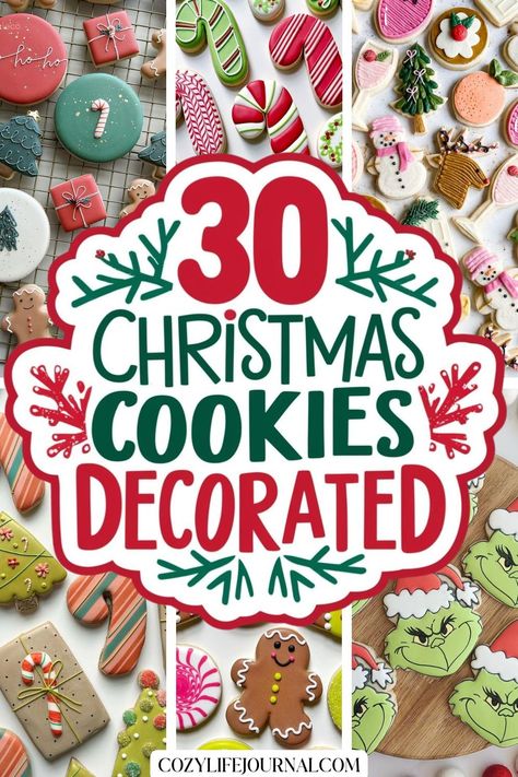 "Variety of beautifully decorated Christmas cookies with festive designs." Star Sugar Cookies Decorated, Sugar Cookies Decorated Christmas, Cookies Royal Icing Recipe, Decorated Christmas Cookies Royal Icing, Christmas Cookies Decoration, Christmas Cookies Royal Icing, Christmas Cookies Aesthetic, Decorated Gingerbread Cookies, Best Royal Icing