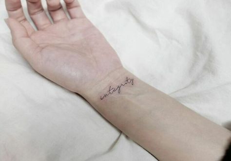 Integrity Integrity Tattoo, Meaningful Wrist Tattoos, Unique Wrist Tattoos, Wrist Tattoo Ideas, Wrist Tattoo Designs, Mother Tattoos, Small Wrist Tattoos, Mystical World, Wrist Tattoo