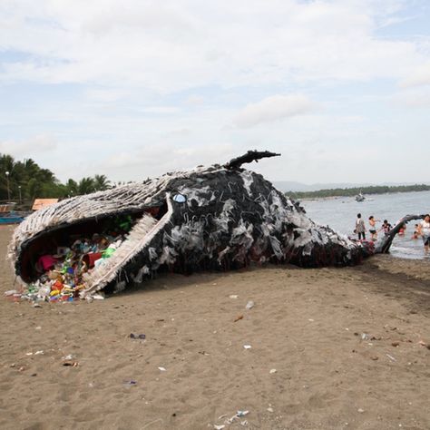 Shocking Beached Whale Installation “Washes Up” in the Philippines Beached Whale, Activist Art, Ocean Pollution, Trash Art, Whale Art, Garden Architecture, Plastic Art, Plastic Pollution, Out Of Control