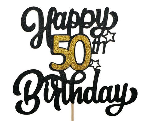 50th Birthday Black and Golden Cake Topper Golden Theme Cake, Happy 50th Birthday Cake Topper, 70th Birthday Parties Decorations, 50th Birthday Cake Toppers, Birthday Room, 70th Birthday Party, Silhouette Cake Topper, Happy Birthday Black, Golden Cake