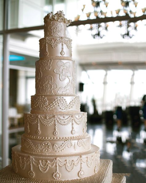 Gorgeous wedding cake with intricate piped details Cake Boss: Buddy Valastro ✨ Recommitment Ceremony, Royal Wedding Cake, Wedding Cake Images, Simple Beach Wedding, Wedding Dress Cake, Cake Bakery, Amazing Wedding Cakes, Gorgeous Wedding Cake, Weddings By Color