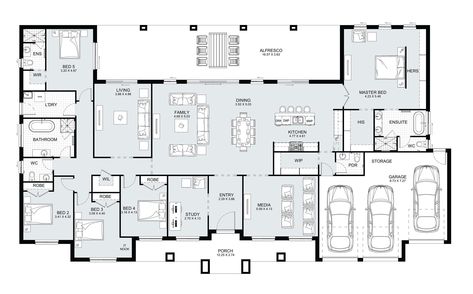 Single Level 5 Bedroom House Plans, New House Plans One Level, 5 Bedroom U Shaped House Plans, 6 Bedroom House Floor Plan One Level, 5 Bedroom Single Storey House Plans, Acreage Homes Floor Plans, 5bedroom House Plans, U Shape House Design Floor Plans, 6bedroom House Floor Plans