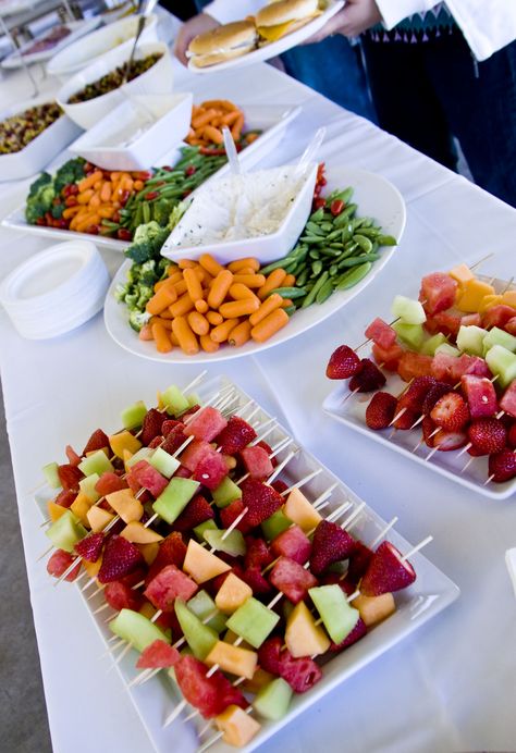 Wedding food prepared by my family - plus hummus, pita, cheese, crackers, deli meats. Catered pigs in a blanket and samosas. Dinner-catered. Dessert- cake, ice cream bar, cookies, chocolate fountain assortment More Buffet Table, Cocktail Hour, Fruits And Vegetables, Fruit