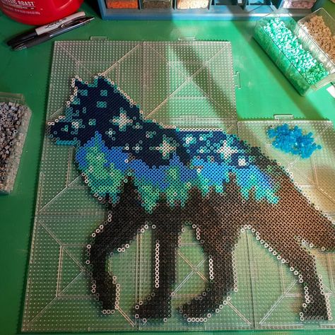 Perler Bead Wolf Pattern, Perler Bead Wolf, Bead Templates, Bead Animals, Ikea Ideas, 3d Perler Bead, Beads Patterns, Perler Bead Templates, Beads Designs