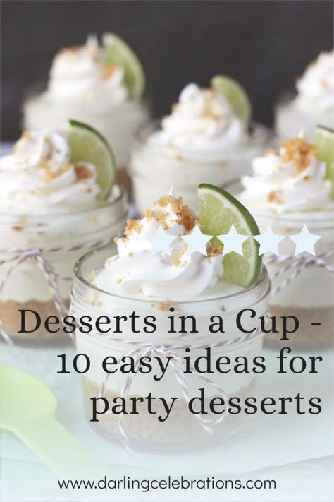 Food In Small Cups, Shot Food Ideas, Trifle In A Cup Mini Desserts, Mini Cup Deserts, Individual Truffles Cups, Small Desserts In Cups, Parfait Desserts Party, Desserts In A Cup For Party Easy Recipes, Dessert Serving Ideas