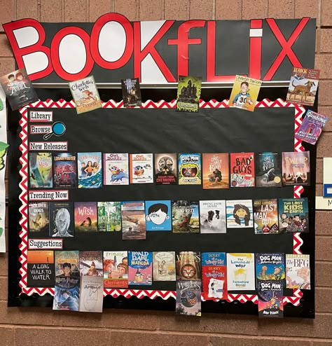 Book Flix Bulletin Board, Reading Recommendations Bulletin Board, Book Bulletin Board Preschool, Book Recommendation Wall Bulletin Boards, Open Book Bulletin Board, Bulletin Board Reading Theme, Book Shelf Bulletin Board, Books We've Read Bulletin Board, Bookflix Bulletin Board