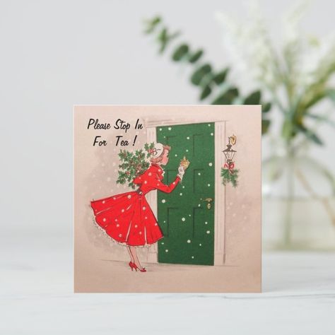 Create your own Invitation | Zazzle.com Knocking On Door, Holiday Tea Party, Holiday Tea, Christmas Open House, Tea Party Invitations, Vintage Christmas Card, Christmas Gifts For Girlfriend, Holiday Party Invitations, Christmas Invitations