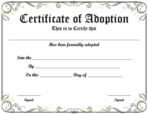 Blank Adoption Certificate Template (9) - TEMPLATES EXAMPLE | TEMPLATES EXAMPLE Adoption Certificate Template, Dog Adoption Certificate, Certificate Of Adoption, Pet Adoption Certificate, Blank Certificate Template, Adoption Papers, Birth Certificate Template, Free Certificate Templates, Adoption Certificate