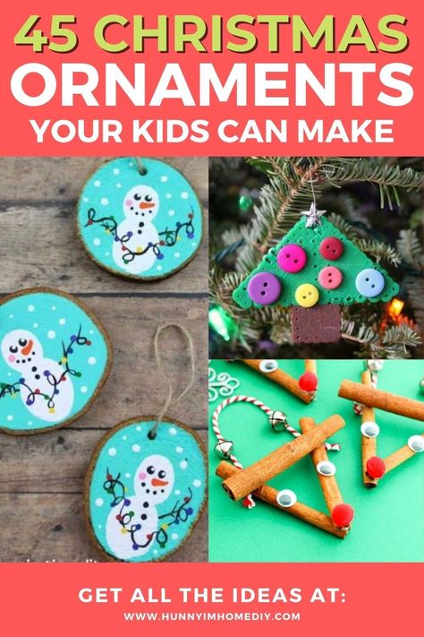 Easy Christmas Ornaments For Preschool, Christmas Ornament Crafts For Preschoolers, Diy Holiday Ornaments For Kids, Christmas Classroom Ornaments, Ornaments To Make At School, Diy Kids Tree Ornaments, Diy Christmas Ornaments For Preschoolers, Christmas Tree Decorations Kids Can Make, Christmas Ornaments For Classroom