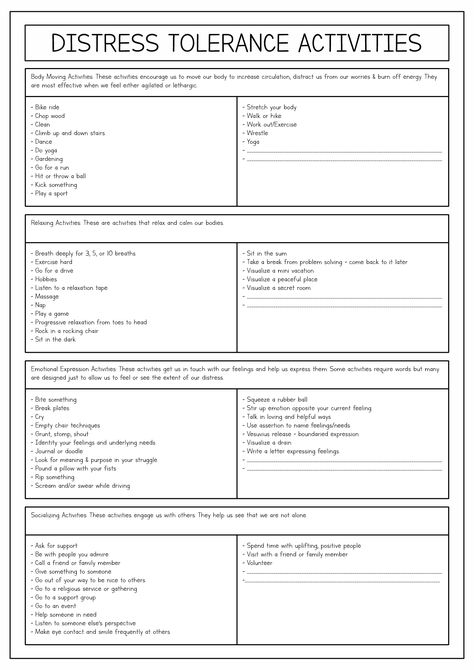 Attachment Therapy Activities For Adults, Addictive Behavior Worksheets, Window Of Tolerance Worksheet, Distress Tolerance Activities For Kids, Oppositional Defiant Disorder Worksheets, Distress Intolerance Dbt, Distress Tolerance Activities, Tolerance Activities, Dbt Skills Worksheets