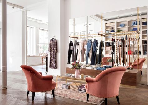 Inside Sézane's Paris boutique. Photo: Sézane Conciergerie Paris, Secondhand Bookshop, Parisian Store, Perfect White Shirt, Parisian Women, Small Cafe, House Blend, Kitchen Shop, Secret Places