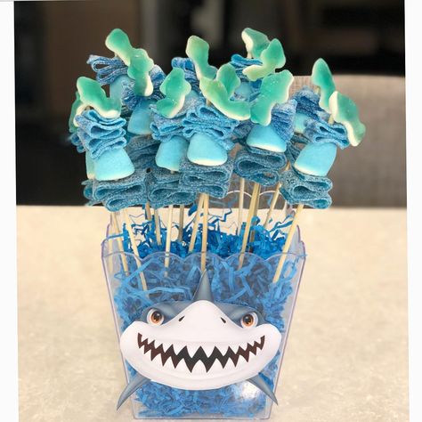 Shark Candy Kabobs🦈 Thanks for the candy @ourcandyrox #sharktheme #sharkparty #sharkcandy #sharkgummies #sourbelts #sourrings #10thbday… Shark Gummies, Shark Candy, Surf Birthday Party, Candy Kabobs, Ocean Birthday Party, Shark Themed Birthday Party, Ocean Birthday, Shark Birthday Party, Pool Birthday