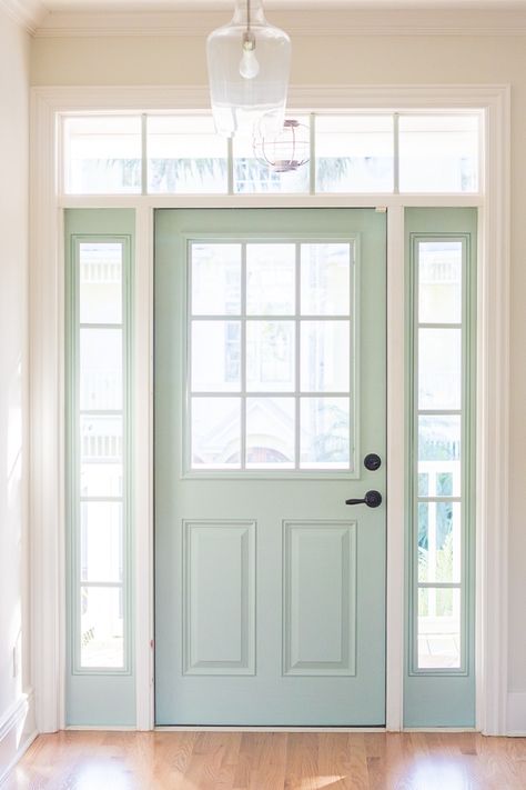 Beachy Blue Front Door Colors, Wythe Blue Benjamin Moore Front Door, Colored Light Fixtures, Wyeth Blue Front Door, Colourful Home Design, Coastal Front Door Ideas, Coastal Door Colors, Palladian Blue Front Door, Wyeth Blue Benjamin Moore