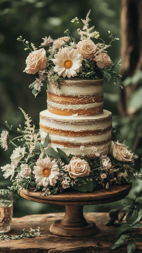 Forest Wedding Aesthetic Cake, Earthy Outdoor Weddings, Forest Inspired Wedding Cake, Earthy Beach Wedding, Boho Country Wedding Ideas, Spring Bohemian Wedding, Nature Themed Wedding Cake, Enchanted Wedding Cake, Boho Chic Cake Ideas