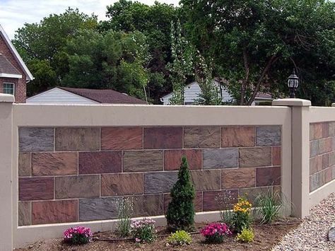 Concrete Fence Wall, Moderne Have, Fence Wall Design, Compound Wall Design, Gate Wall Design, Stone Fence, Stone Wall Panels, Front Wall Design, Boundary Wall