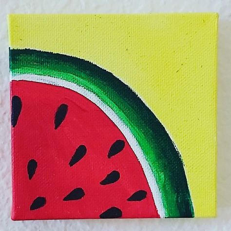 Canvas Painting Ideas Fruit, Watermelon Painting Acrylics, Fruit Painting Easy, Watermelon Paintings, Watermelon Drawing, Mini Tela, Watermelon Painting, Diy Canvas Art Easy, Canvas Art Quotes