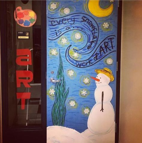 Frosty The Snowman Classroom Door, Snow Themed Door Decorations, Art Teacher Christmas Door, Art Room Christmas Door, Winter Wonderland Door Ideas For School, Winter Classroom Door Ideas, Art Classroom Door, Winter Door Decoration, Holiday Classroom Doors