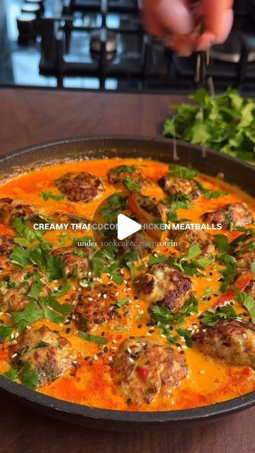 Easy Recipe | Cooking on Instagram: "CREAMY THAI COCONUT CHICKEN MEATBALLS
Via @emthenutritionist 

The perfect midweek meal, aromatic Thai chicken meatballs with ginger, garlic, and chilli cooked in a rich coconut sauce. Serve with fluffy rice. Freezer friendly too!

You will need to serve 4
271kcal and 28g protein per serving not inc rice

500g lean chicken mince
1 small grated courgette
1/2 red chilli diced
1 heaped tsp ginger and garlic paste
2 tbsp chopped fresh coriander
2 spring onions, finely chopped
1 medium egg
2 tbsp light soy sauce
Zest of 1 lime
Salt and pepper

for the sauce
2 tbsp Thai red curry paste
1 tin coconut milk (light or full fat)
1 spring onion, diced
1 tsp ginger and garlic paste
1 red pepper, thinly sliced
1/2 chicken stock cube
1 tbsp soy sauce
1 tsp honey
Juice Thai Ginger Chicken Recipes, Thai Chicken Recipes Coconut Milk, Thai Coconut Chicken Meatballs, Ginger Chicken Meatballs Pinch Of Yum, Creamy Thai Coconut Chicken Meatballs, Thai Chicken Meatball Curry, Thai Chicken Meatballs, Ginger Chicken Recipes, Thai Coconut Chicken