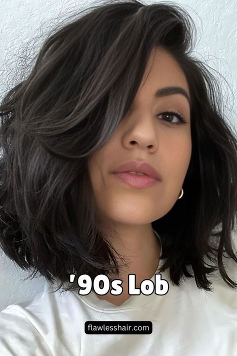 24 Best Bob Haircut with Bangs Ideas for Women in 2024: Trendy Styles for All Hair Types 90s Bob Round Face, Chunky Long Bob, 90 Layered Bob, Collarbone Length Hair Wavy, Voluminous Bob Haircut, 90s Short Bob Round Face, 90s Bob Haircut Grunge, Bouncy Lob, Bob 90s Hair