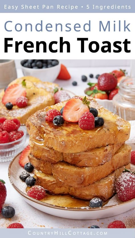 Condensed Milk French Toast, Texas French Toast Recipe, French Toast Balls, Sheet Pan French Toast, Pan French Toast, Cinnamon Sugar French Toast, Berry Casserole, Oven French Toast, Vacation Breakfast