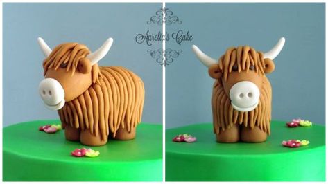 Highland cow cake Highland Cow Cake, Cow Cake Topper, Sully Cake, Cow Cake, Tractor Cake, Cow Cakes, Cow Highland, 80 Birthday Cake, Cow Baby Showers