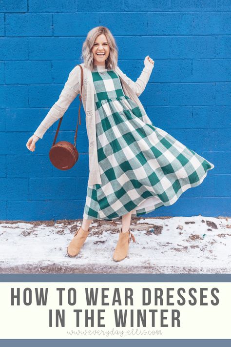 Dresses During Winter, Wear Dresses Everyday, Winter Skirt Outfit Modest, Wear Dress In Winter, Nap Dress Winter, Dresses In Cold Weather, How To Wear Dresses Everyday, Styling A Dress In Winter, Winter House Dress