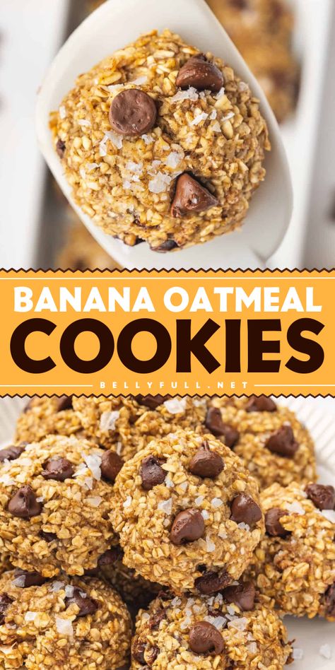 Start your day with Banana Oatmeal Cookies, the easy healthy breakfast everyone loves! This tasty snack recipe is quick and easy to make with mashed bananas, oats, and chocolate chips. No flour, dairy free, gluten free, and freezer friendly. Bake a batch today! Banana Oat Breakfast Cookies, Healthy Banana Snacks, Oatmeal Cookies With Banana, Cookies With Bananas, Banana Recipes Healthy, Healthy Banana Oatmeal Cookies, Banana Breakfast Cookies, Banana Oatmeal Cookies Healthy, Oats And Chocolate