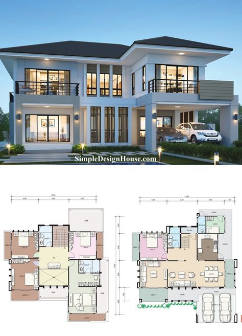 Architecture White, Two Story House Design, Modern House Floor Plans, 2 Storey House Design, House Plans Mansion, Two Story House, Modern Bungalow House, White Window, House Plan Gallery