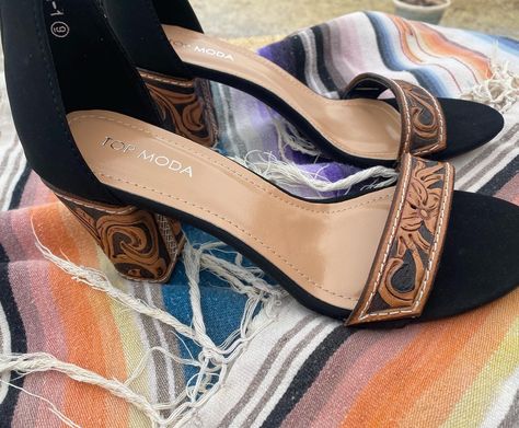 Western Tooled Heels, Tooled Leather High Heels, Western Dress Shoes Women, Tooled Leather Heels Wedding, Western Heels Wedding, Western High Heels, Black Leather Wedding Shoes, Western Wedding Heels, Tooled Heels