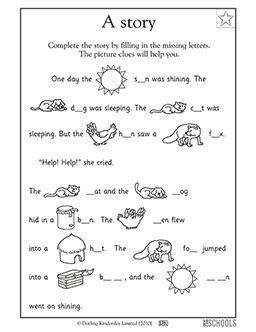 Can you complete the story? In this early reading worksheet, your child uses pictures as clues to fill in the missing letters to complete the story. Picture Story For Kids, English Grammar For Kids, Complete The Story, Reading Comprehension Kindergarten, English Stories For Kids, Picture Clues, Kids Reading Books, Learning English For Kids, English Grammar Worksheets