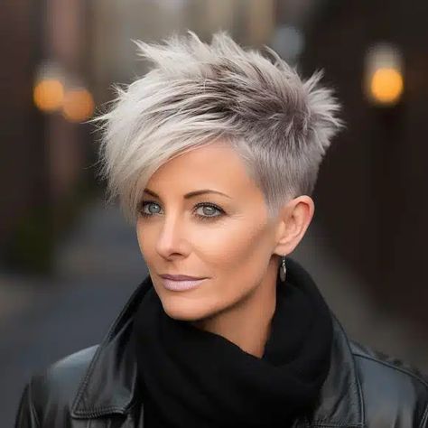 55 Flattering Short Hairstyles for Women Over 50 with Fine Hair Short Spiked Hair, Short Sassy Haircuts, Funky Short Hair, Short Spiky Hairstyles, Short Silver Hair, Crop Hair, Long Hairstyle, Beauty Hairstyles, Spiked Hair