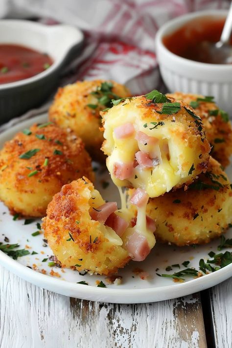 Potato Croquettes - Insanely Good Potato Croquettes Recipe, Recipe With Mozzarella, Potato Croquette Recipe, Crispy Parmesan Potatoes, Buttery Potatoes, Savory Ham, Maple Glazed Carrots, Potato Filling, Croquettes Recipe