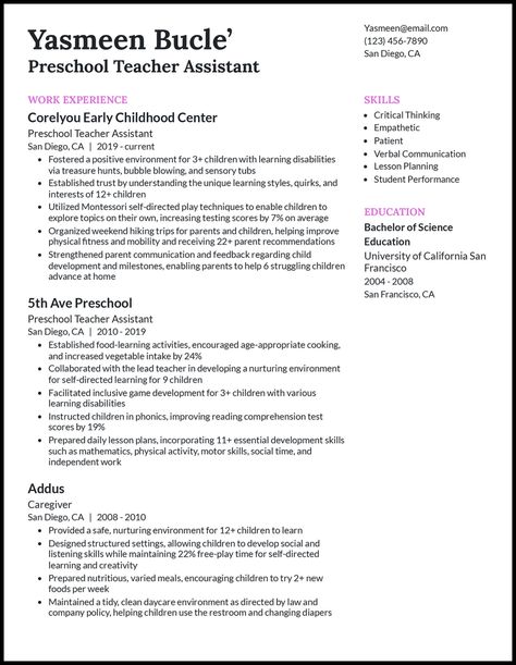 7 Preschool Teacher Resume Examples for 2024 Preschool Teacher Resume, Teacher Resume Examples, Lead Teacher, Online Resume, Resume Builder, Education Activities, Teacher Resume, Modern Resume, Preschool Teacher