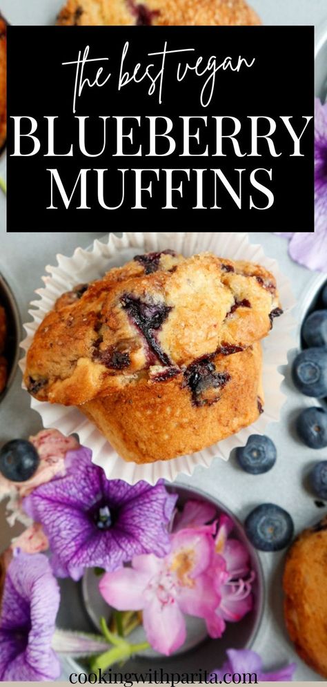 image of vegan blueberry muffins Vegan Blueberry Muffin Recipe, Blueberry Butter, Vegan Blueberry Muffins, Vegan Muffins, Vegan Blueberry, Muffin Recipes Blueberry, Homemade Muffins, Dried Blueberries, Blueberry Jam