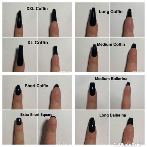 Nail That Go With Everything, Short Coffin Tip Nails, Black Nails Aesthetic Short, Dark Acrilyc Nails, Long And Short Nails On One Hand, Black Professional Nails, Nail Ideas Press On, Black And White Nails With Gems, Solid Black Acrylic Nails