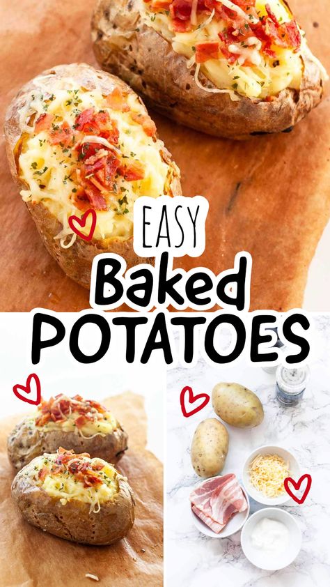 Loaded baked potatoes on a baking tray Easy Baked Potatoes In The Oven, How To Make Baked Potatoes In The Oven, Baked Yellow Potatoes, Best Baked Potatoes In The Oven, Baked Potato In Oven, Bake Potatoes In Oven, Best Oven Baked Potatoes, Best Potatoes For Baking, Oven Baked Potatoes Recipes