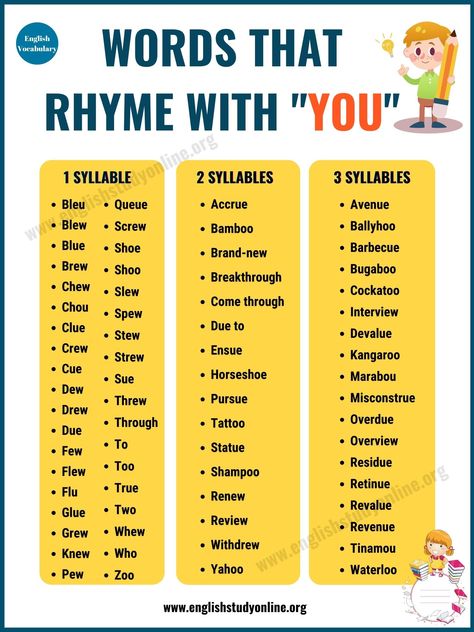 Words That Rhyme With You, Words That Rhyme, Synonyms Words, Writing Songs Inspiration, English Rhymes, Easy Korean Words, Balloon Words, Classroom Anchor Charts, Song Ideas