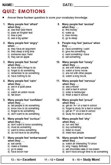 Agree Or Disagree Questions, English Conversation Worksheets, Emotions Worksheet, Vocabulary Quiz, Emotions Activities, Esl Teaching Resources, Learn English Speaking, Teaching English Grammar, English Conversation