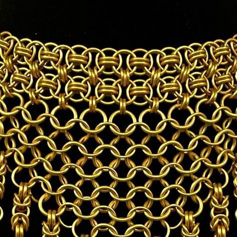 MetalheadTreasures on Instagram: "Back by popular demand 🤩 but this time in gold! Beautiful, hand crafted, anodized gold Aluminum chainmail (Helm, European and Byzantine weaves) necklace with unique,solid brass, spikes. I love this one!!! Find it in my Etsy shop! Link in bio ⚡️
#metalheadtreasures #handmadejewelry #onewomanshop #metaljewelry #madewithlove #goldchain #supportsmallbusiness #jewelrymagick #totallyunique #protectionjewelry #statementnecklace #jewelryaddict #shopsmall #jewelrydesign #ooakjewelry #chainmail #witchyjewelry #magicaljewelry #classybadass #chainmaillejewelry  #rockerstyle #chainmailartist #metalheadjewelrydesign #handcraftedchainmail #badassjewelry #elegantarmor #oneofakindjewelry #statementjewelry" Gold Chainmail, Woven Necklace, Chain Maille Jewelry, Witchy Jewelry, Magical Jewelry, Rocker Style, Chain Mail, Jewelry Creation, Beautiful Hand