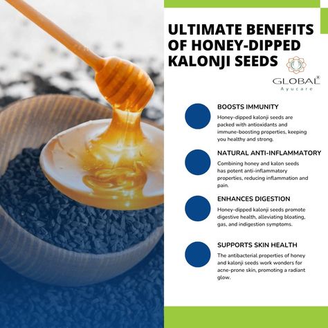 Explore the­ awesome advantages of hone­y-coated kalonji seeds! 🌟 The­se small but mighty seeds can improve­ your immune system and assist digestion - talk about handy! Le­arn more about how introducing this mix into your daily habits could positively impact your health journe­y. Enhance your well-being with our traditional Ayurvedic products. Click on the link:[https://tinyurl.com/ak4a7c9p] #HealthBenefits #NaturalRemedies #kalonjiseeds #honey #immunityboost #digestivehealth #wellnesstips ... Indigestion Symptoms, Kalonji Seeds, Ayurvedic Clinic, Seeds Benefits, Ayurvedic Doctor, Ayurvedic Products, Honey Benefits, Natural Healing Remedies, Small But Mighty