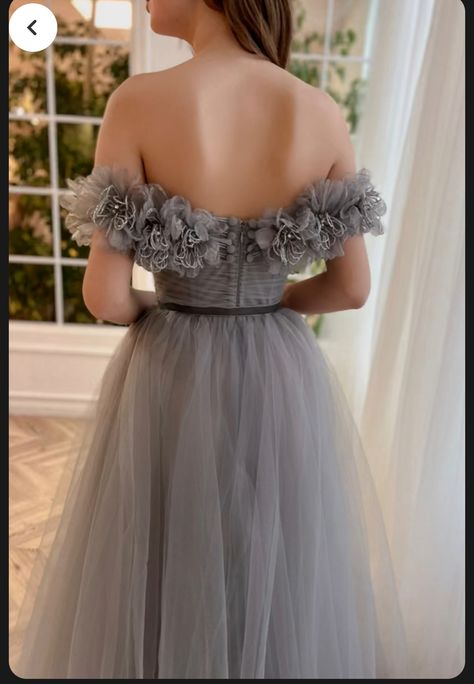 Formal Dresses Off The Shoulder, Storm Dress, Tulle Prom Dress Long, Long Corset, Lavender Gown, Teuta Matoshi, Winter Wedding Venues, Grey Evening Dresses, Grey Gown