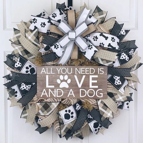 Dog Wreath for Front Door, Dog Door Hanger, Year Round Burlap Farmhouse Wreath, Pet Parent Gift, Dog Porch Decor, Paw Print Wall Decor - Etsy Dog Wreaths For Front Door, Dog Porch, Dog Door Hanger, Pet Wreath, Pet Parent Gifts, Dog Wreath, Dog Door, Print Wall Decor, Wreath For Front Door