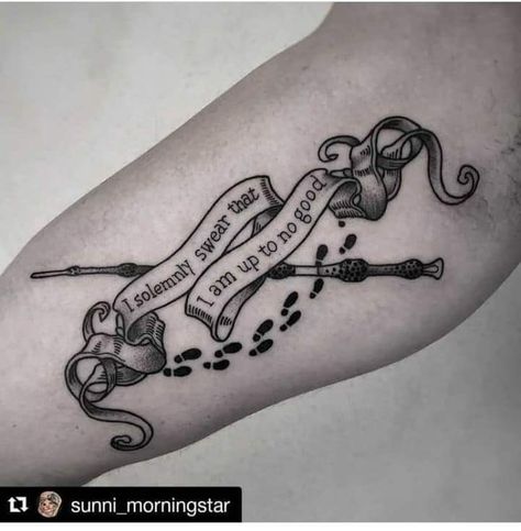 Harry Potter Tattoos For Guys, Harry Potter Tattoo Forearm, Hogwarts Envelope Tattoo, Hardy Potter Tattoo, Harry Potter Script Tattoo, Serious Black Tattoo Harry Potter, Harry Potter Tattoos I Solemnly Swear, Harry Potter Slytherin Tattoo Ideas, Detailed Harry Potter Tattoos