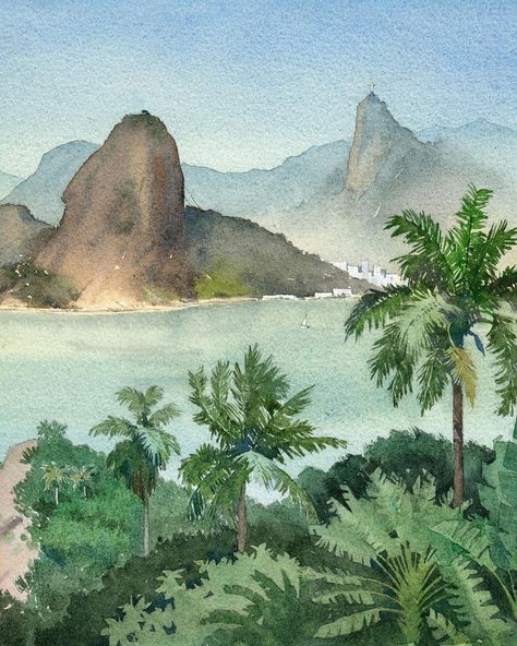 Eduardo Bajzek on Instagram: “Shall we sketch trees in watercolor this Friday?! I’ll be live with @architecture_hunter at 3PM GMT!  Vamos pintar umas árvores nesta…” Watercolor Tropical Landscape, Brazil Painting, Tropical Watercolor, Water Colour Landscape, Watercolor Poster, Tree Watercolor, Watercolour Art, Water Paint Art, Bedroom Art Painting