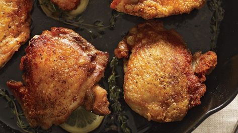 Perfect Pan-Roasted Chicken Thighs Recipe | Bon Appetit Baked Bone In Chicken, Skillet Chicken Thighs, Roasted Chicken Thighs, Chicken Eating, Best Chicken Recipes, Skillet Chicken, Frugal Meals, Picky Eater Recipes, Chicken Thigh Recipes