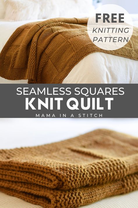 Knit Squares Blanket Seamless Quilt – Mama In A Stitch Knitting Squares For Blanket Free Pattern, Knit A Throw Blanket Free Pattern, Knitting Blankets For Beginners Free Pattern, Checker Knit Pattern, Gingham Blanket Knitting Pattern, Knit Quilt Blanket, Knitting Pattern Throw Blanket, Knitting Pattern Blanket Free, Throw Knitting Pattern Free