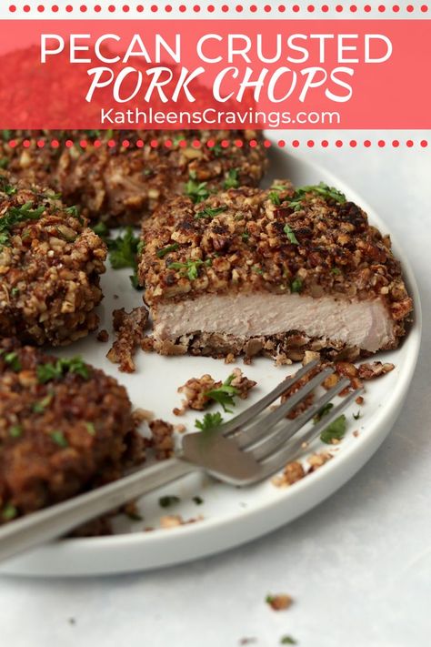 Pecan Crusted Pork Chops With Whiskey Cream Sauce, Pecan Crusted Pork Chops Pioneer Woman, Ree Drummond Pecan Crusted Pork Chops, Pioneer Woman Pecan Crusted Pork Chops, Walnut Crusted Pork Chops, Pecan Crusted Pork Tenderloin, Pretzel Crusted Pork Chops, Winter Pork Chop Recipes, Pecan Pork Chops